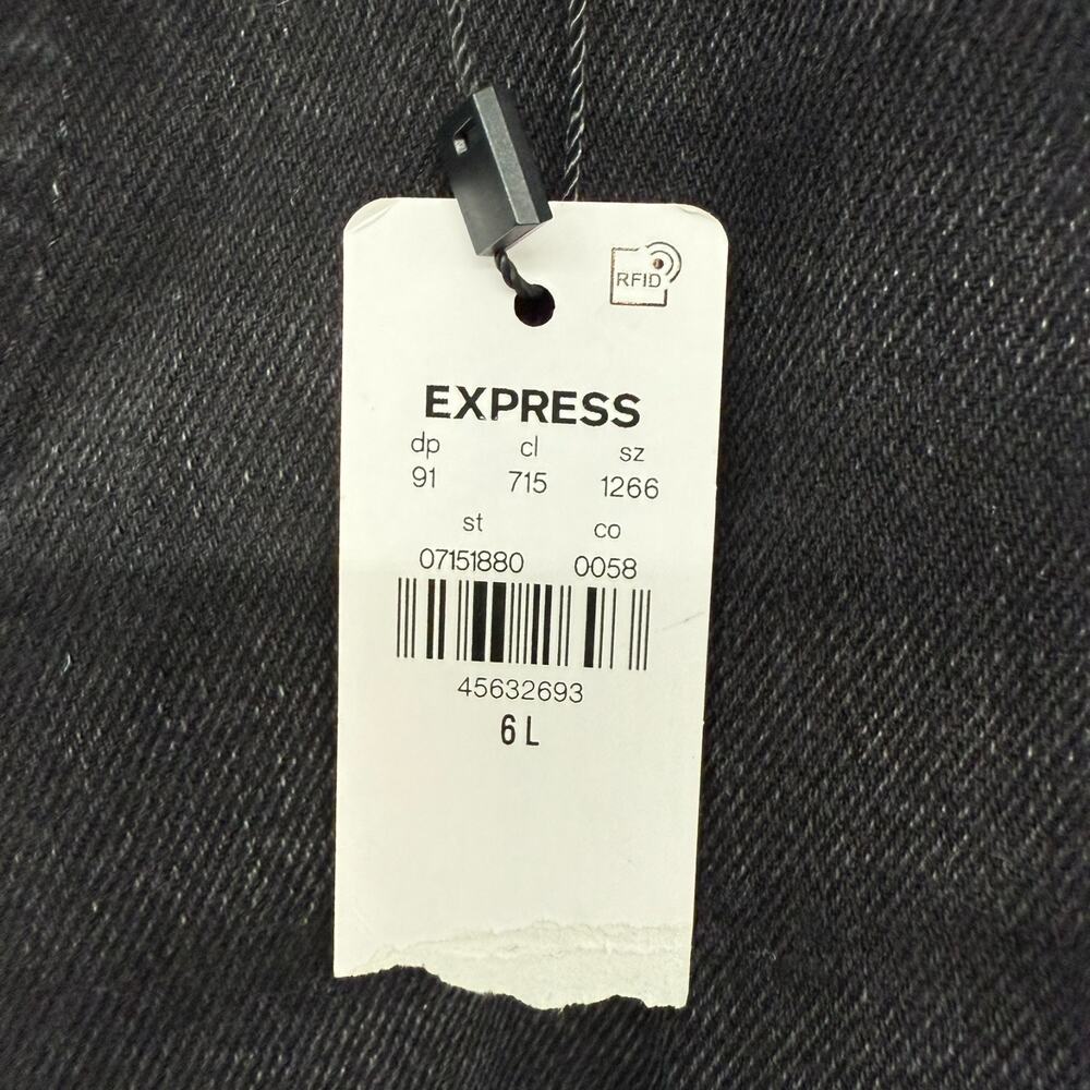 NWT Express '70s Flare Jeans Womens 6 Black Washed Ripped Mid-Rise Stretch Denim - Picture 8 of 11